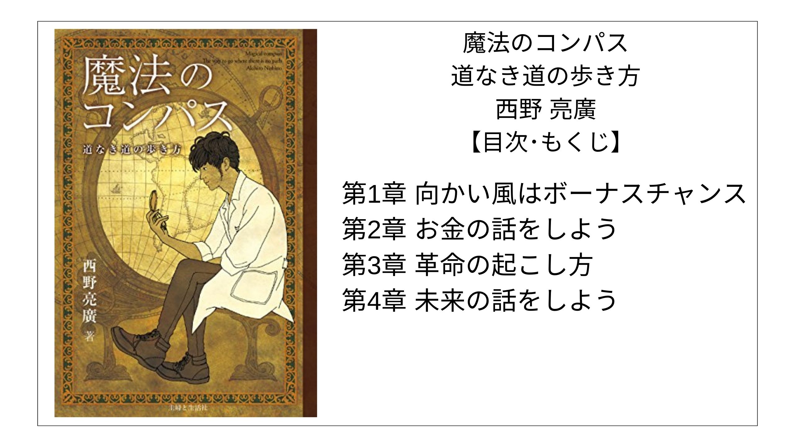 【目次】魔法のコンパス 道なき道の歩き方 / 西野 亮廣【要点】 モクホン 本の目次を読むサイト