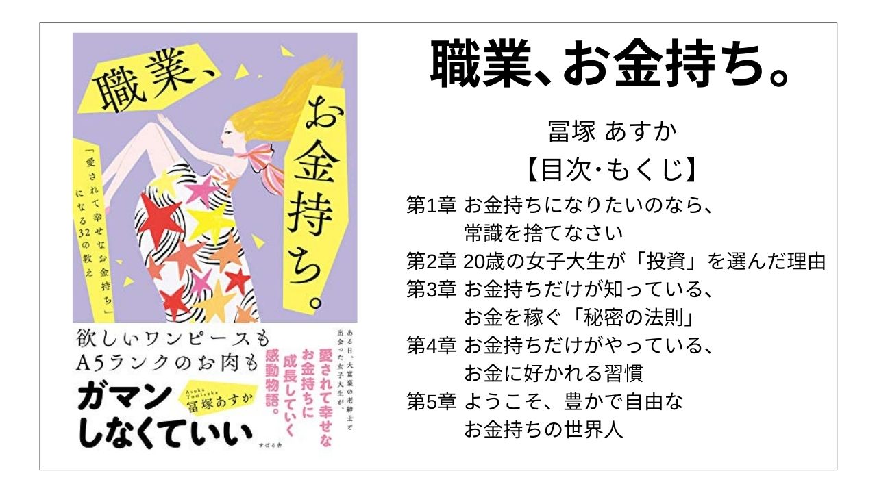 【全目次】職業､お金持ち｡ / 冨塚 あすか【要点･もくじ】 モクホン 1分で成長するための本の目次を読むサイト