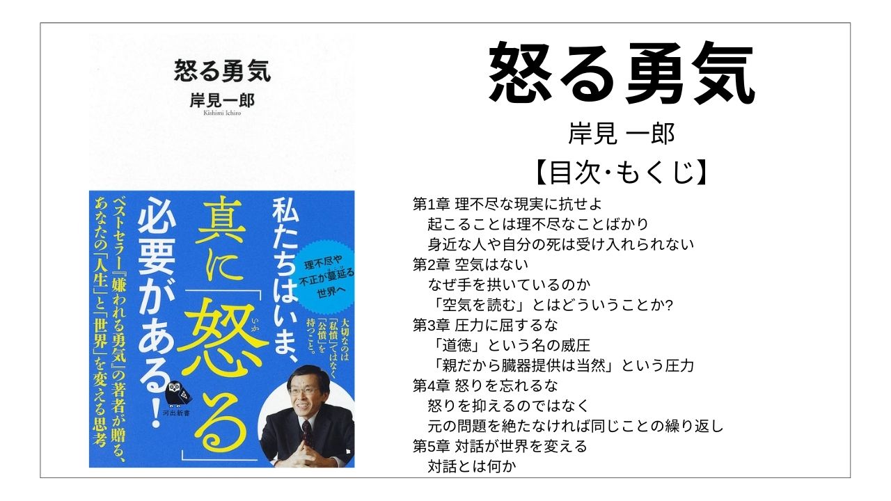 【全目次】怒る勇気 / 岸見 一郎【要点･もくじ】 モクホン 1分で成長するための本の目次を読むサイト