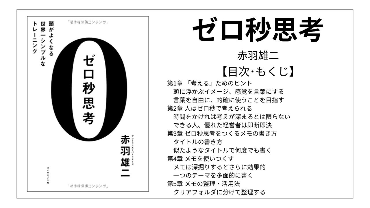 【全目次】ゼロ秒思考 / 赤羽雄二【要点･もくじ】 モクホン 1分で成長するための本の目次を読むサイト