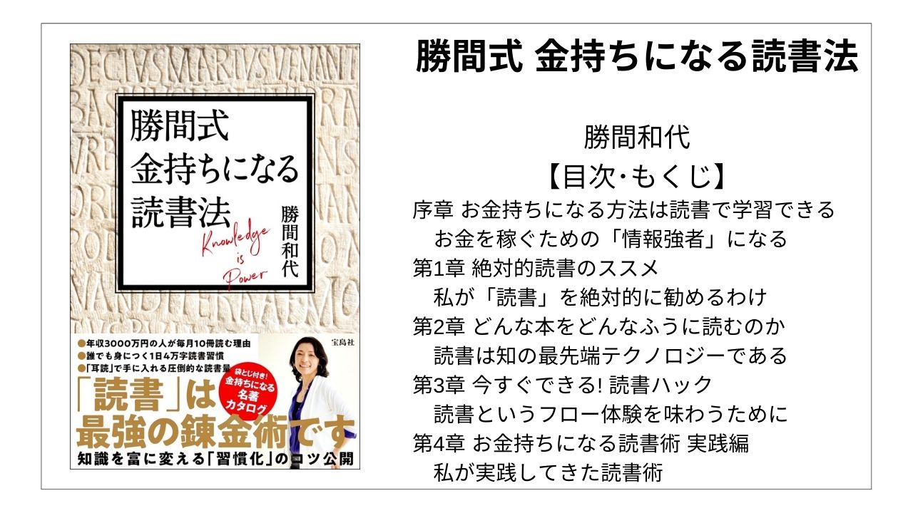 【全目次】勝間式 金持ちになる読書法 / 勝間和代【要点･もくじ】モクホン 1分で成長するための本の目次を読むサイト