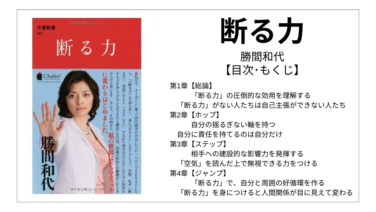 【全目次】断る力 / 勝間和代【要点･もくじ】モクホン 1分で成長するための本の目次を読むサイト mokuhon