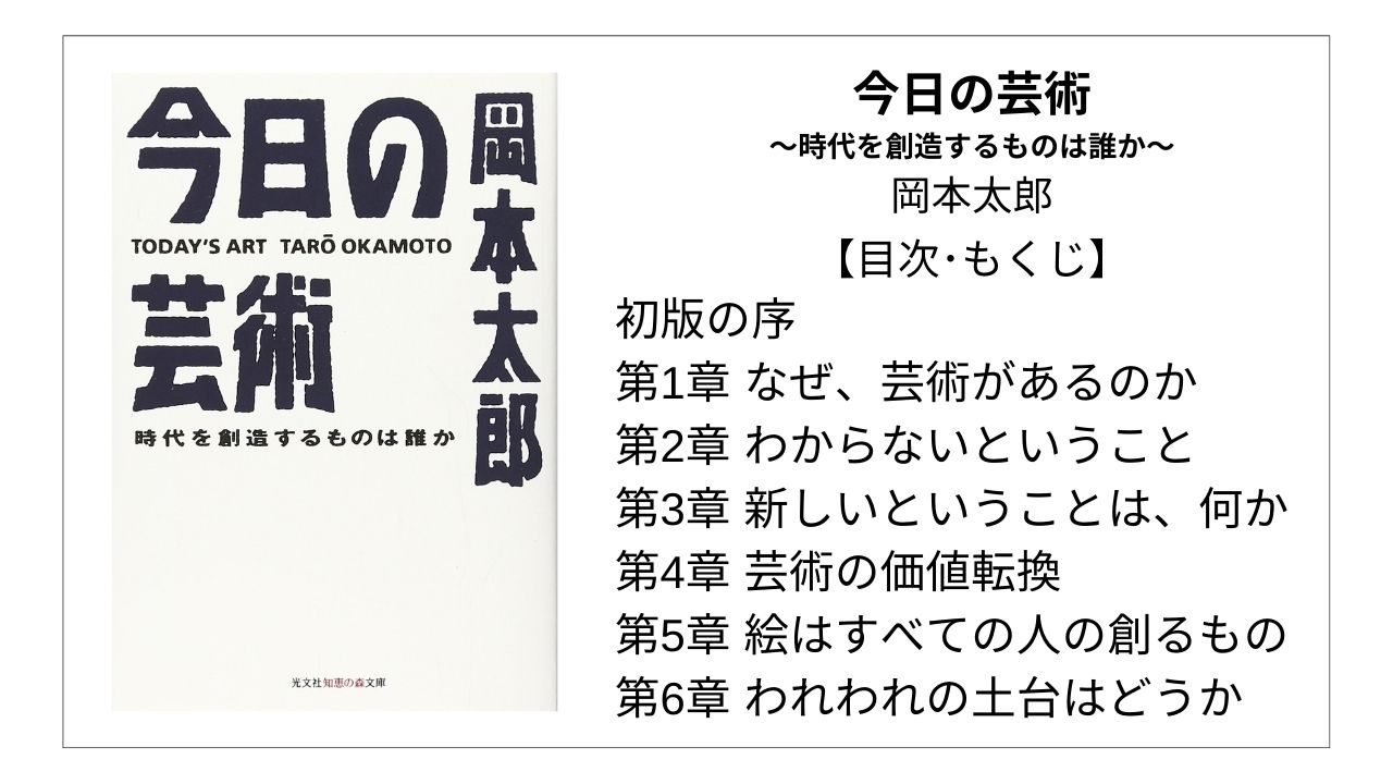 全目次 今日の芸術 時代を創造するものは誰か 岡本太郎 要点 もくじ 評価感想 今日の芸術 モクホン