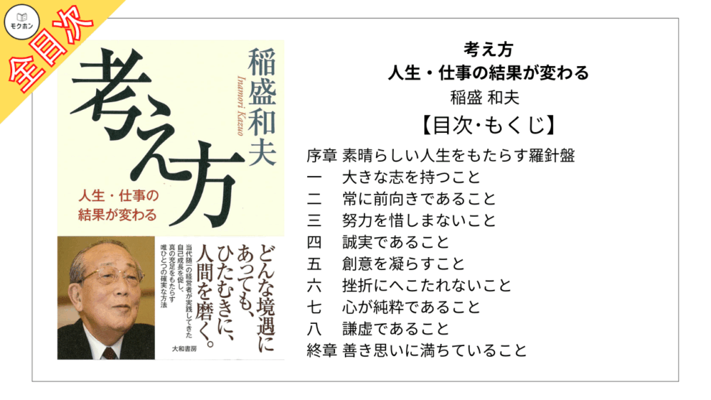 【全目次】考え方~人生・仕事の結果が変わる / 稲盛和夫【要約･もくじ･評価感想･モクホン】 #考え方 #稲盛和夫