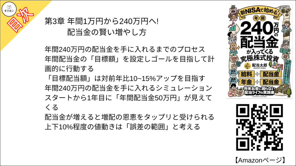 【年間240万円の配当金が入ってくる究極の株式投資 目次】第3章 年間1万円から240万円へ! 配当金の賢い増やし方【配当太郎･要点･もくじ】