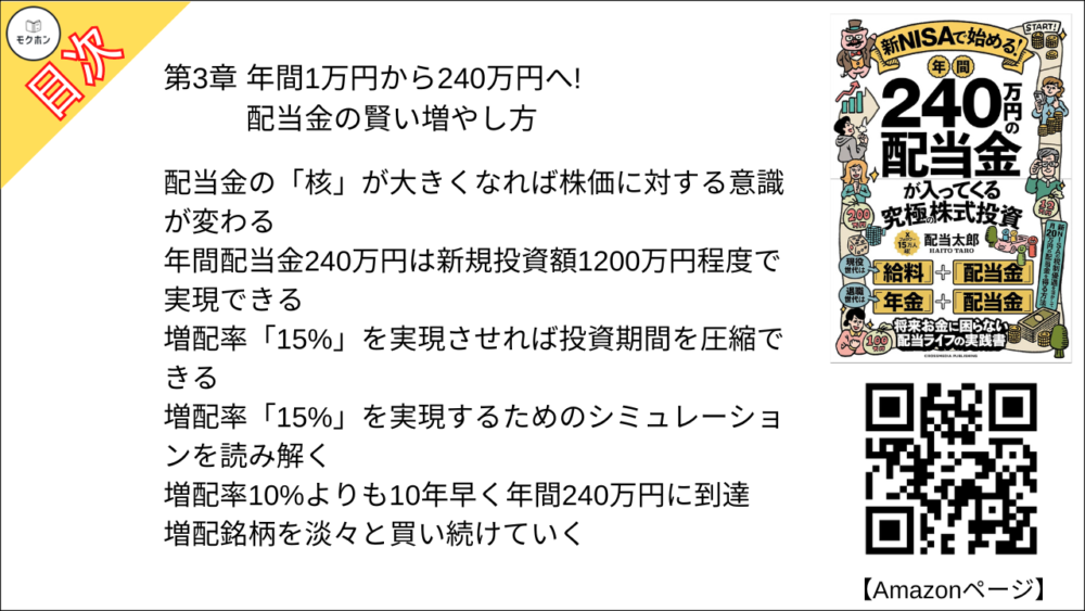 【年間240万円の配当金が入ってくる究極の株式投資 目次】第3章 年間1万円から240万円へ! 配当金の賢い増やし方【配当太郎･要点･もくじ】