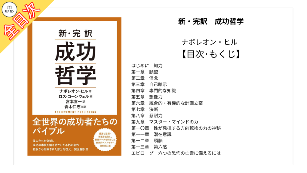 【全目次】新・完訳　成功哲学  / ナポレオン・ヒル【要約･もくじ･評価感想】 #成功哲学  #ナポレオンヒル