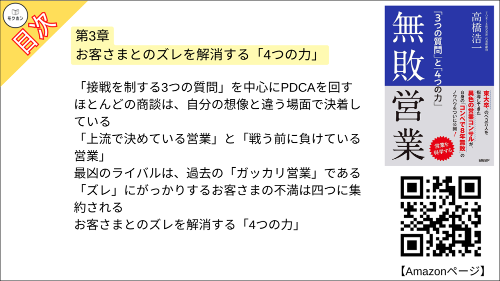 【無敗営業 目次】第3章 お客さまとのズレを解消する「4つの力」【高橋浩一･要点･もくじ】