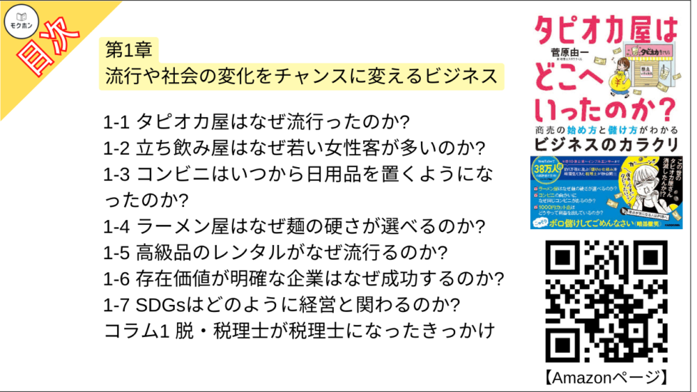 【タピオカ屋はどこへいったのか？ 目次】第1章 流行や社会の変化をチャンスに変えるビジネス【菅原由一･要点･もくじ】