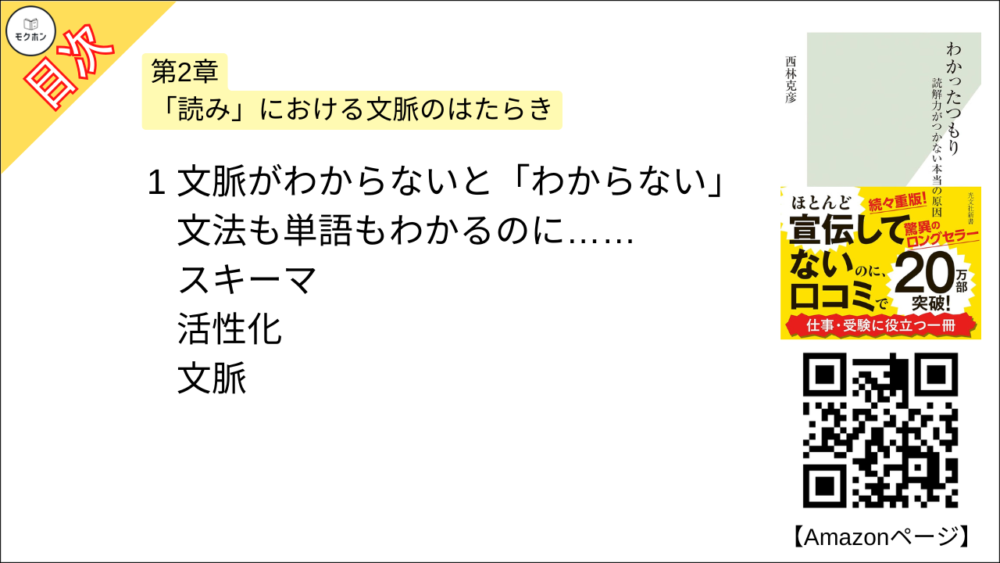 【わかったつもり 読解力がつかない本当の原因 目次】第2章 「読み」における文脈のはたらき【西林克彦･要約･もくじ】