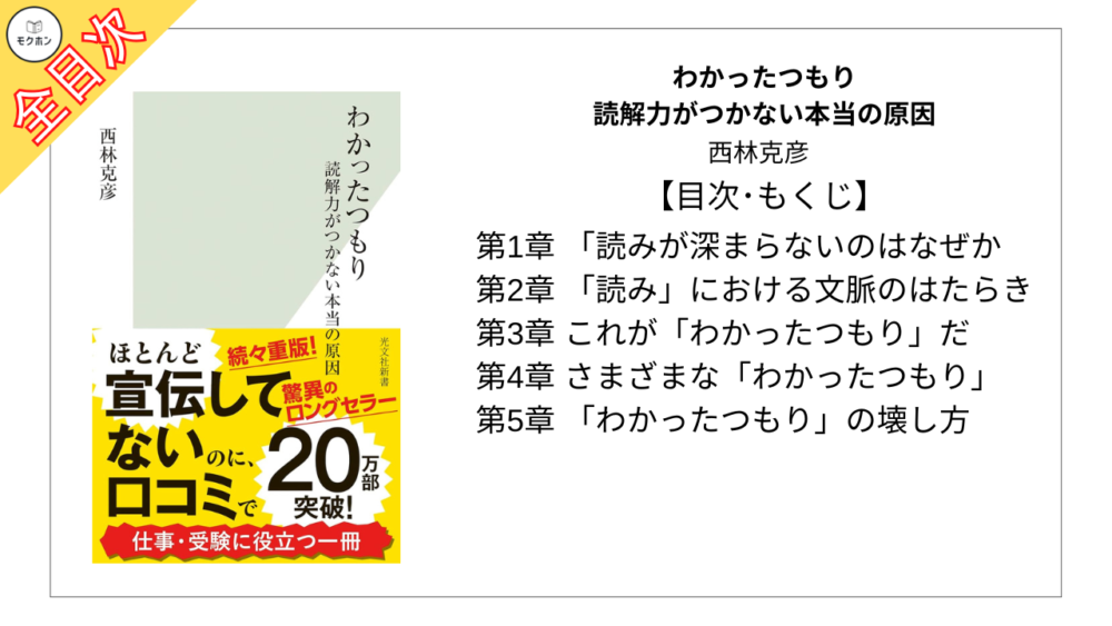 【全目次】わかったつもり 読解力がつかない本当の原因 / 西林克彦【要約･もくじ･評価感想】 #わかったつもり #読解力 #西林克彦