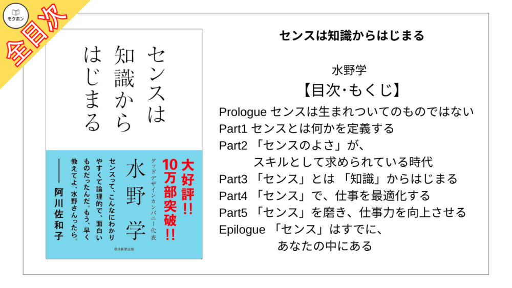 【全目次】センスは知識からはじまる / 水野学【要約･もくじ･評価感想】 #センスは知識からはじまる #水野学