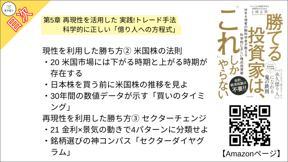 【勝てる投資家は、「これ」しかやらない ＭＢＡ保有の脳科学者が教える科学的に正しい株式投資術 目次】第5章 再現性を活用した 実践!トレード手法 科学的に正しい「億り人への方程式」【上岡正明･要点･もくじ】