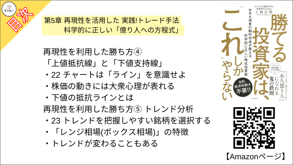 【勝てる投資家は、「これ」しかやらない ＭＢＡ保有の脳科学者が教える科学的に正しい株式投資術 目次】第5章 再現性を活用した 実践!トレード手法 科学的に正しい「億り人への方程式」【上岡正明･要点･もくじ】