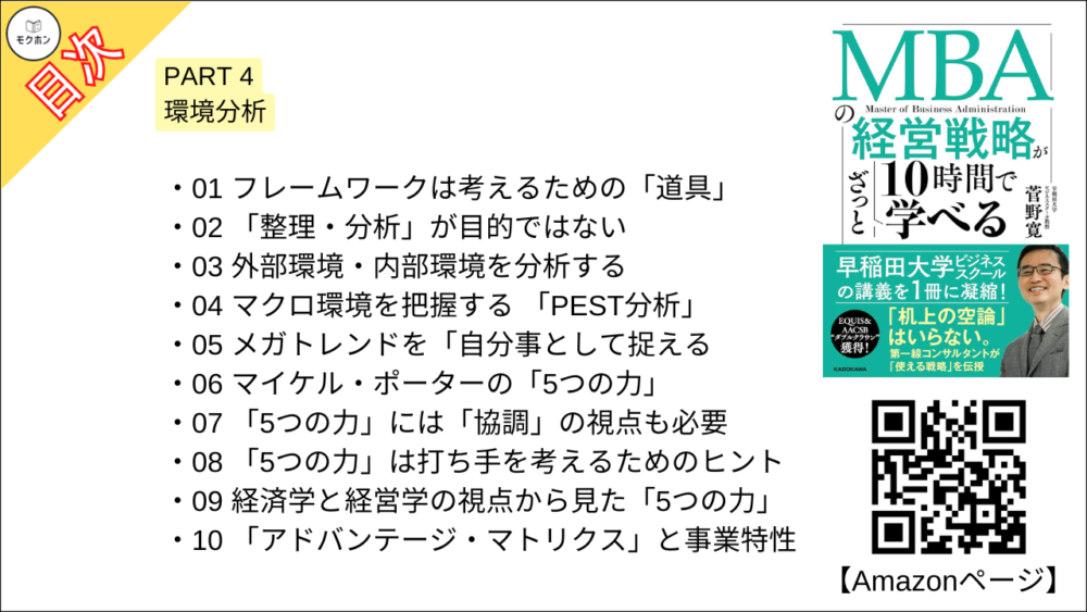 【MBAの経営戦略が10時間でざっと学べ 目次】PART 4 環境分析【菅野寛･要点･もくじ】