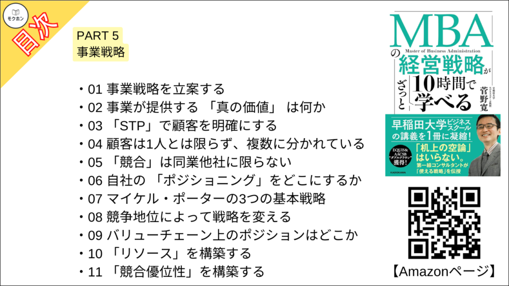 【MBAの経営戦略が10時間でざっと学べ 目次】PART 5 事業戦略【菅野寛･要点･もくじ】