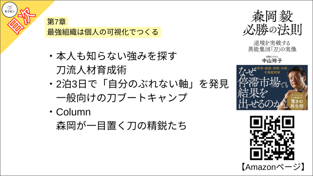 【森岡毅 必勝の法則 目次】第7章 最強組織は個人の可視化でつくる【中山玲子･要点･もくじ】