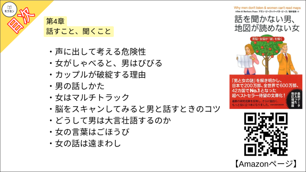 【話を聞かない男、地図が読めない女 目次】第4章 話すこと、聞くこと【アラン・ピーズ･要約･もくじ】