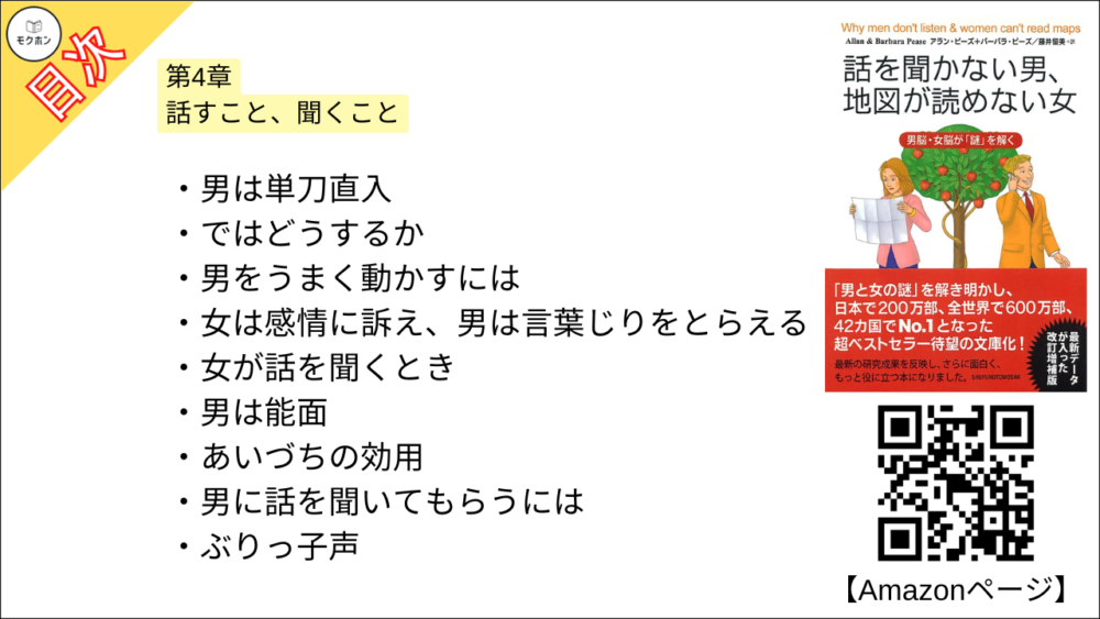 【話を聞かない男、地図が読めない女 目次】第4章 話すこと、聞くこと【アラン・ピーズ･要約･もくじ】