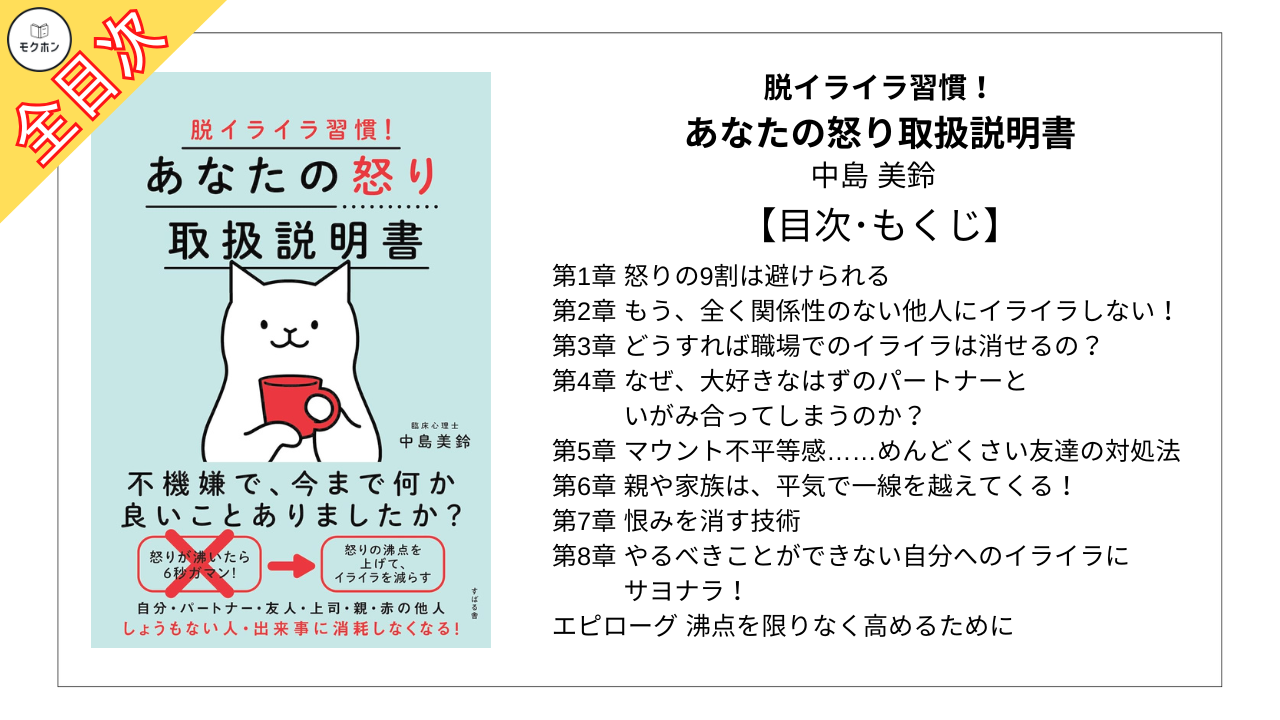 【全目次】脱イライラ習慣！ あなたの怒り取扱説明書  / 中島 美鈴【要約･もくじ･評価感想】 #あなたの怒り取扱説明書 #中島美鈴