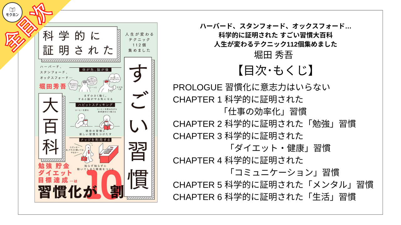 【全目次】ハーバード、スタンフォード、オックスフォード… 科学的に証明された すごい習慣大百科 人生が変わるテクニック112個集めました / 堀田 秀吾【要約･もくじ･評価感想】 #科学的に証明されたすごい習慣大百科 #堀田秀吾
