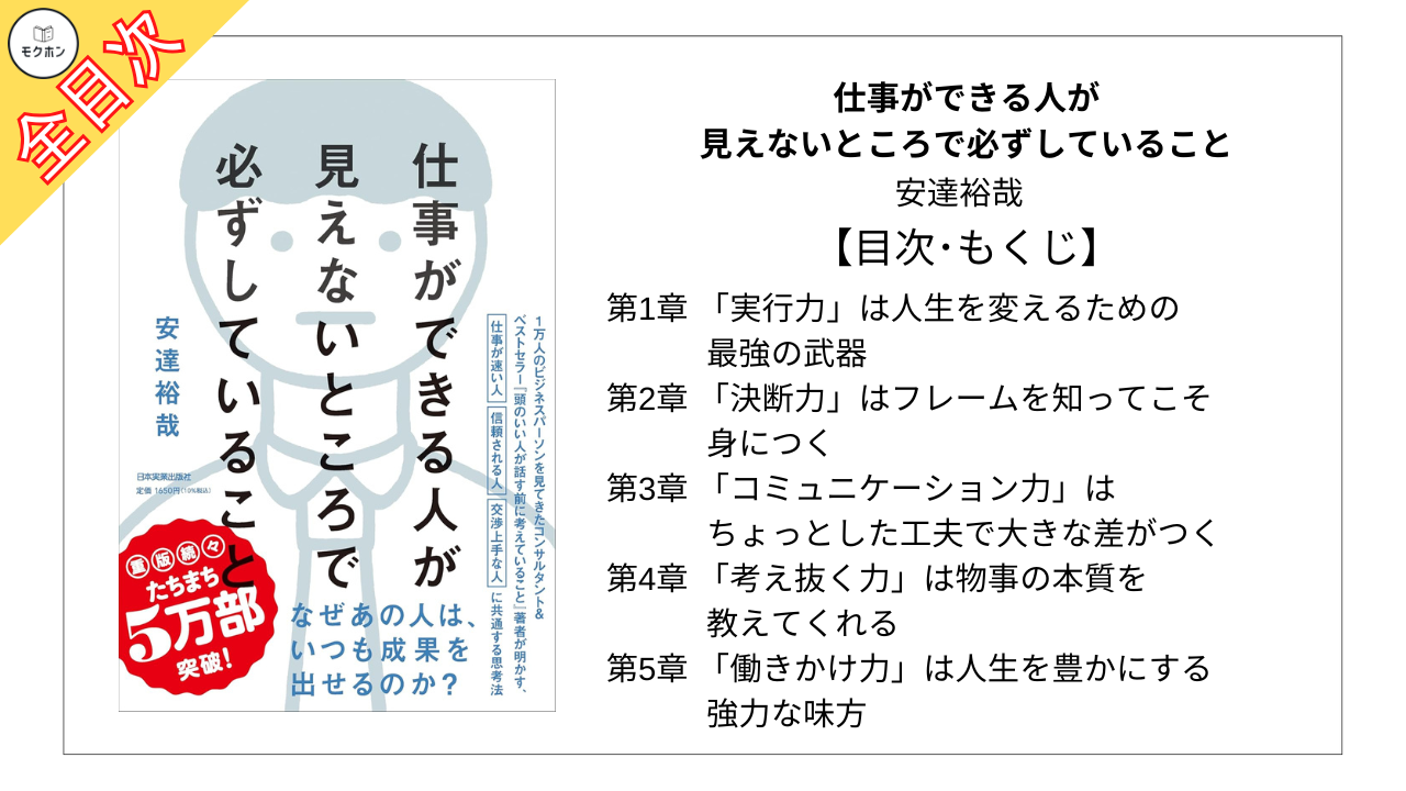 【全目次】仕事ができる人が見えないところで必ずしていること / 安達 裕哉【要約･もくじ･評価感想】 #仕事ができる人が見えないところで必ずしていること #安達裕哉